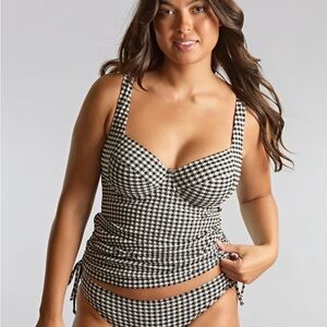 Panache Swim Black and White Gingham Tankini Top and Bottom 34D and small nwt